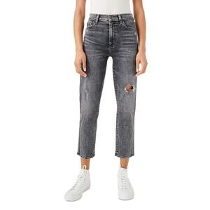 7 For All Mankind 'Cropped' Black Straight Denim Jeans Size 32